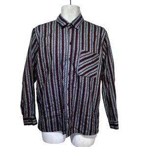 Vintage Silver Unicorn Mens Vertical Striped Button up long sleeve woven Shirt